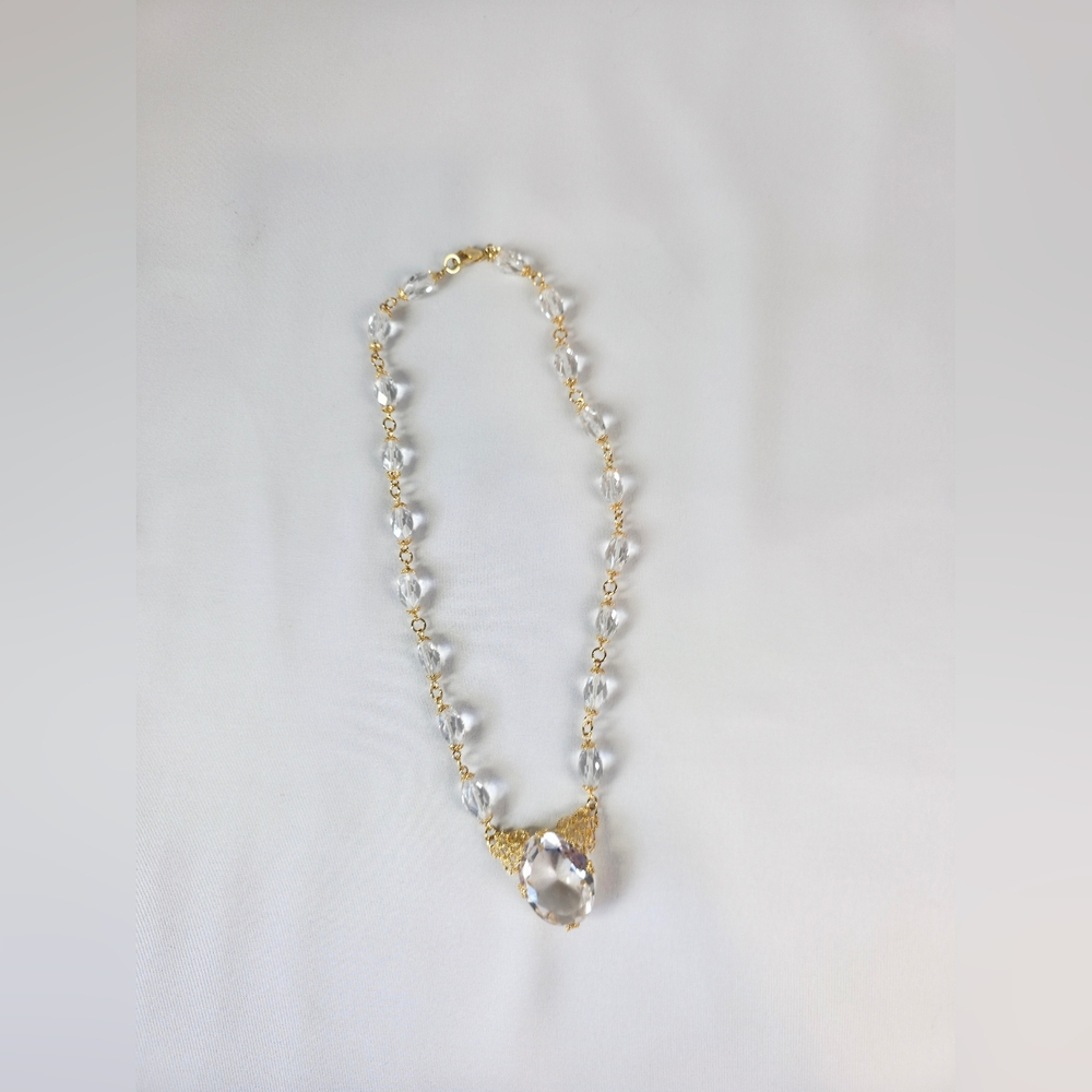 Vintage Farrah Crystal Necklace Signed Gold Plated Filigree Collar Statement - Picture 4 of 11